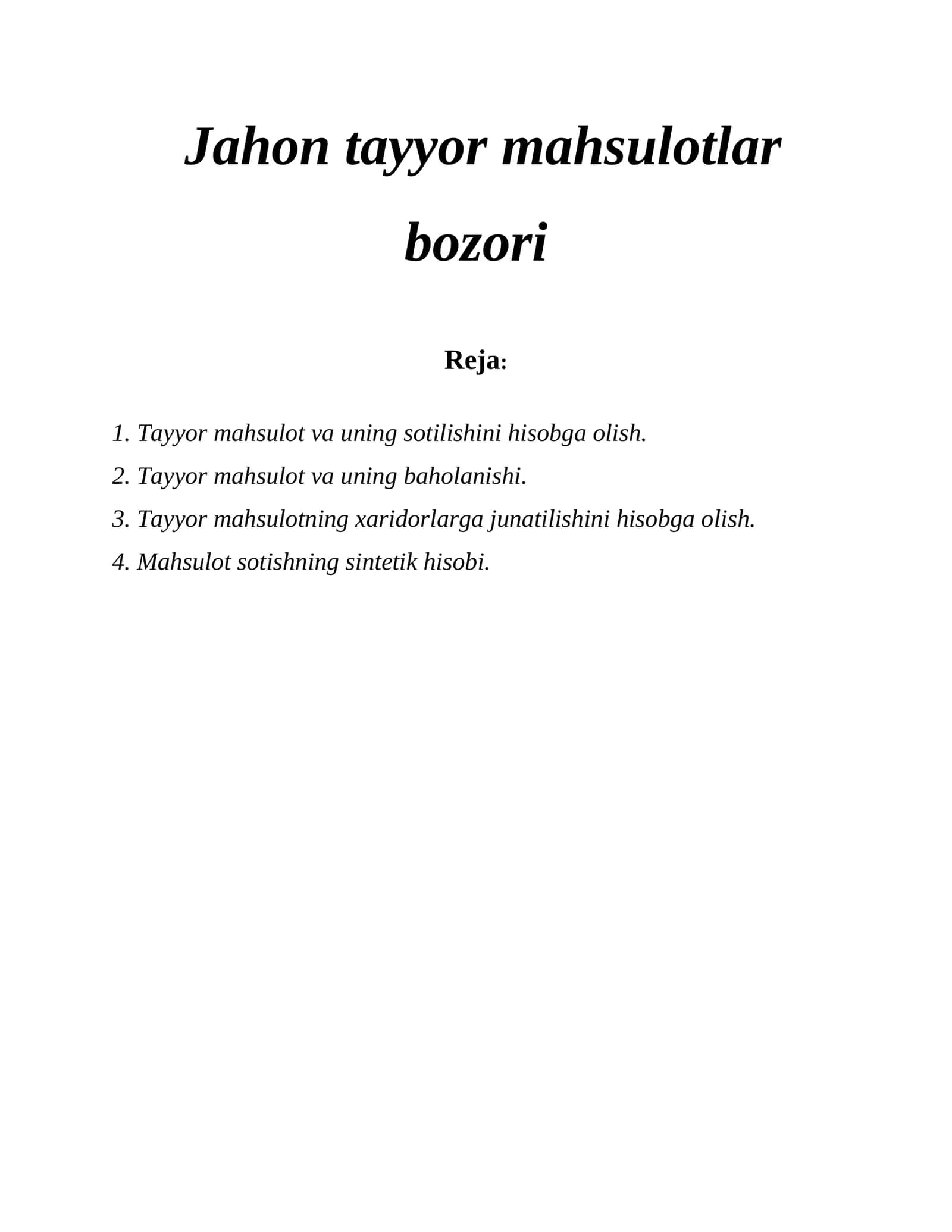 Tayyor mahsulotlar bozori