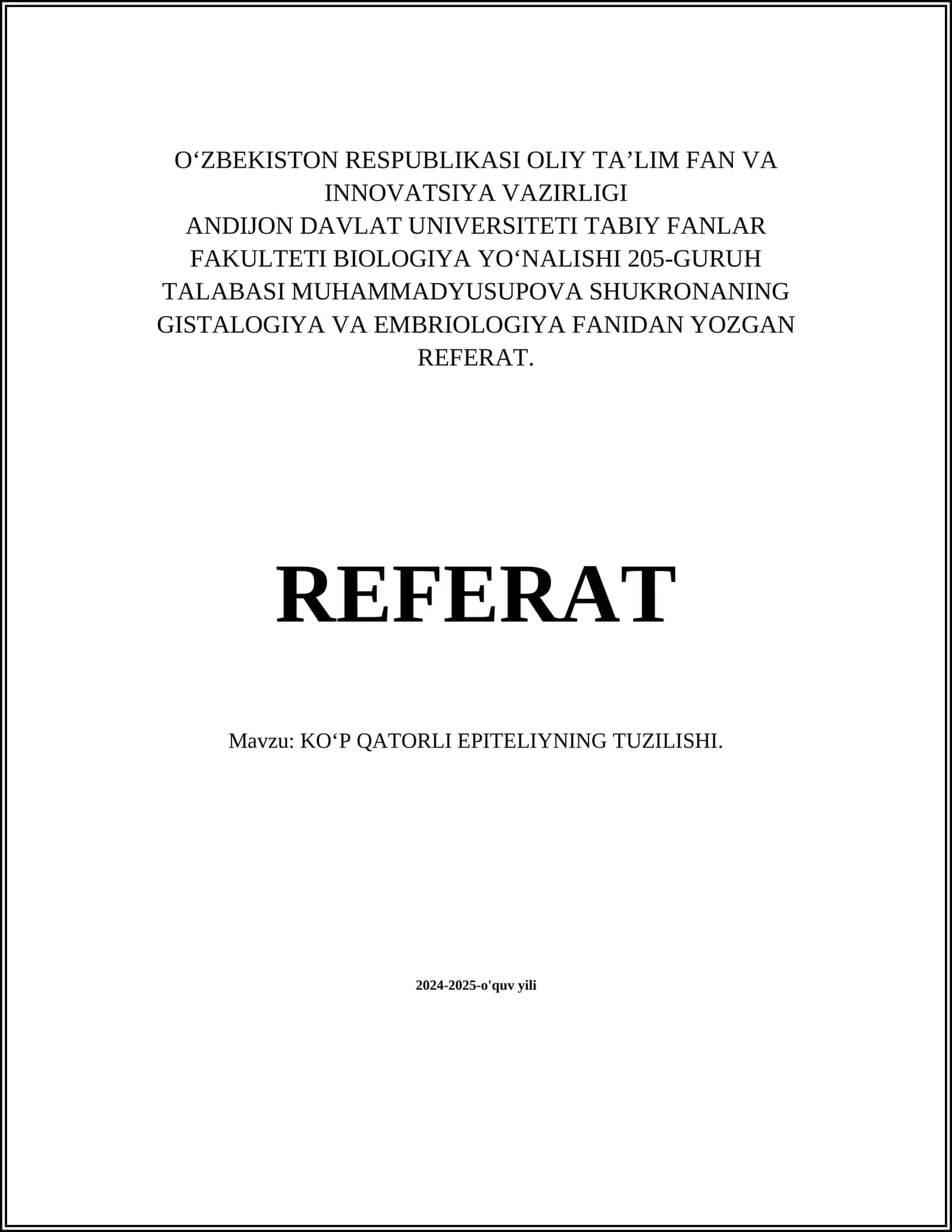 KOʻP QATORLI EPITELIYNING TUZILISHI