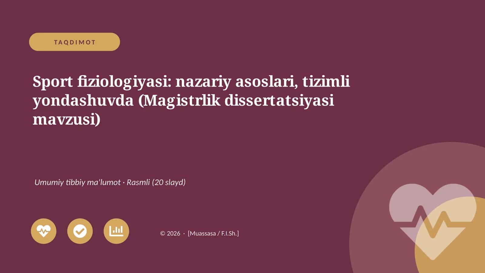 Sport fiziologiyasi: nazariy asoslari, tizimli yondashuvda (Magistrlik dissertatsiyasi mavzusi)