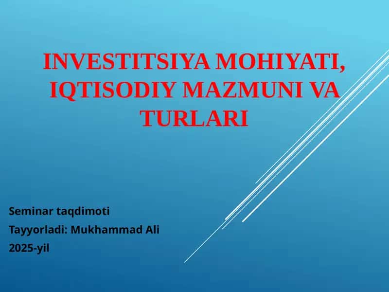 Investitsiya mohiyati