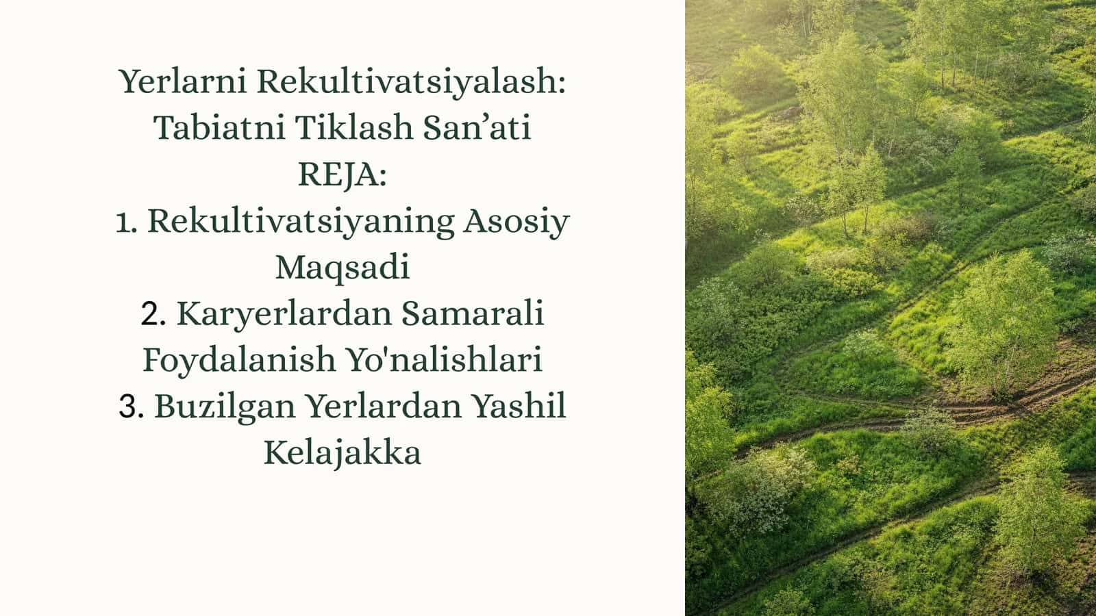 Yerlarni Rekultivatsiyalash: TabiatniTiklashSan’ati
