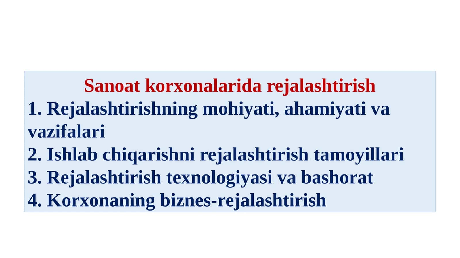 Sanoatkorxonalaridarejalashtirish