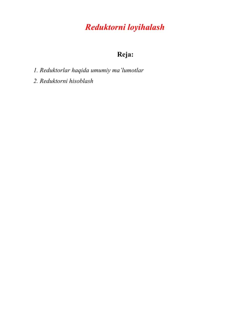 Reduktorni loyihalash