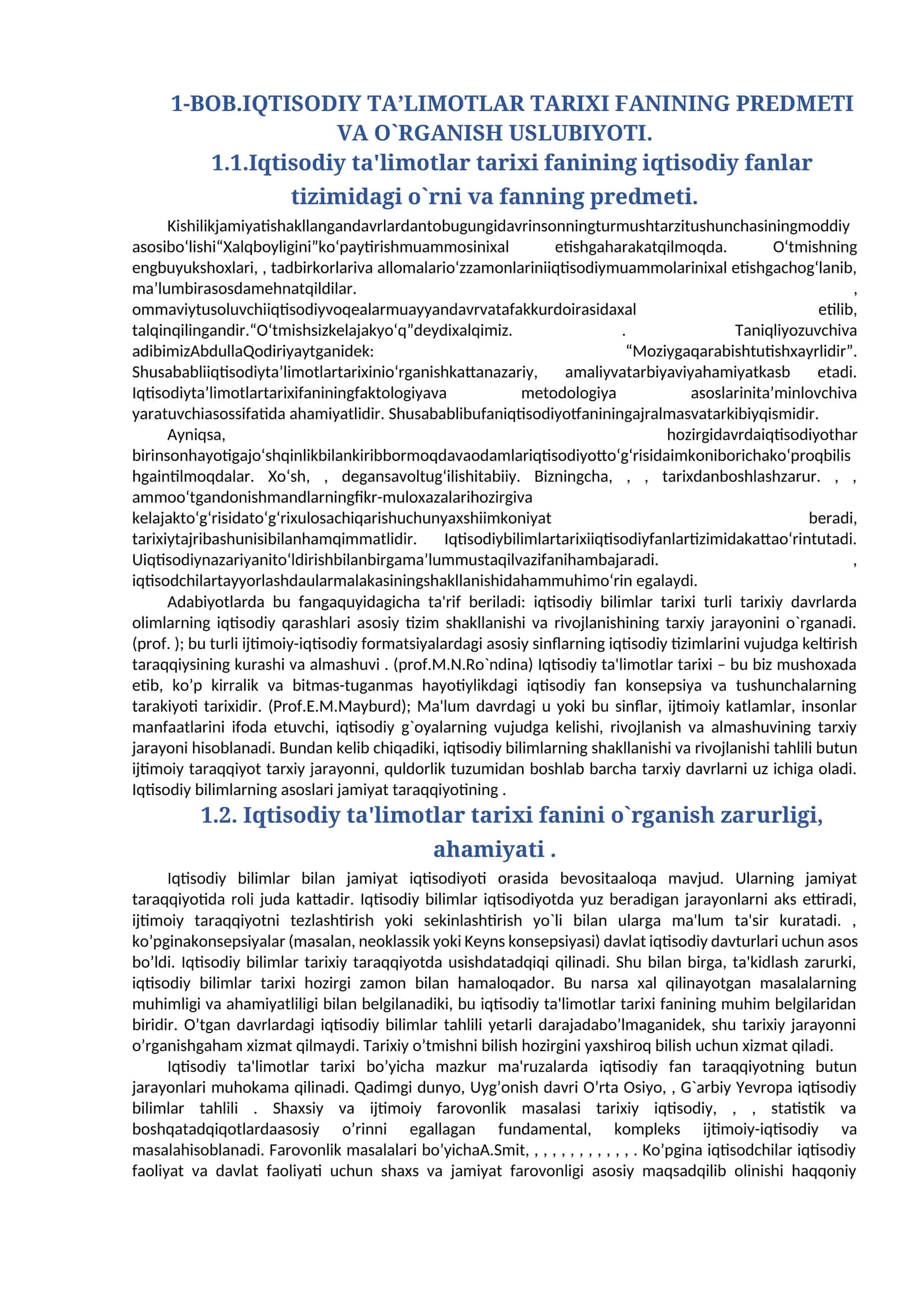 BOB.IQTISODIY TА’LIMOTLАR TАRIXI FАNINING PREDMETI VА O`RGАNISH USLUBIYOTI