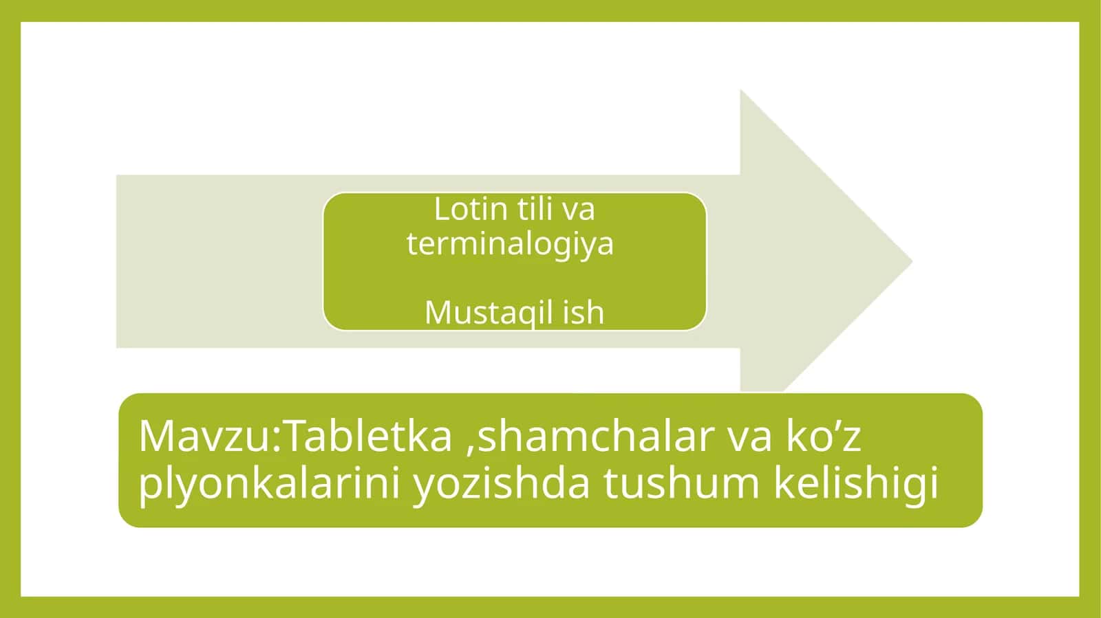 Tabletka ,shamchalar va ko’z plyonkalarini yozishda tushum kelishigi