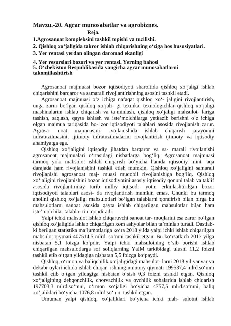 Agrar munosabatlar va agrobiznes