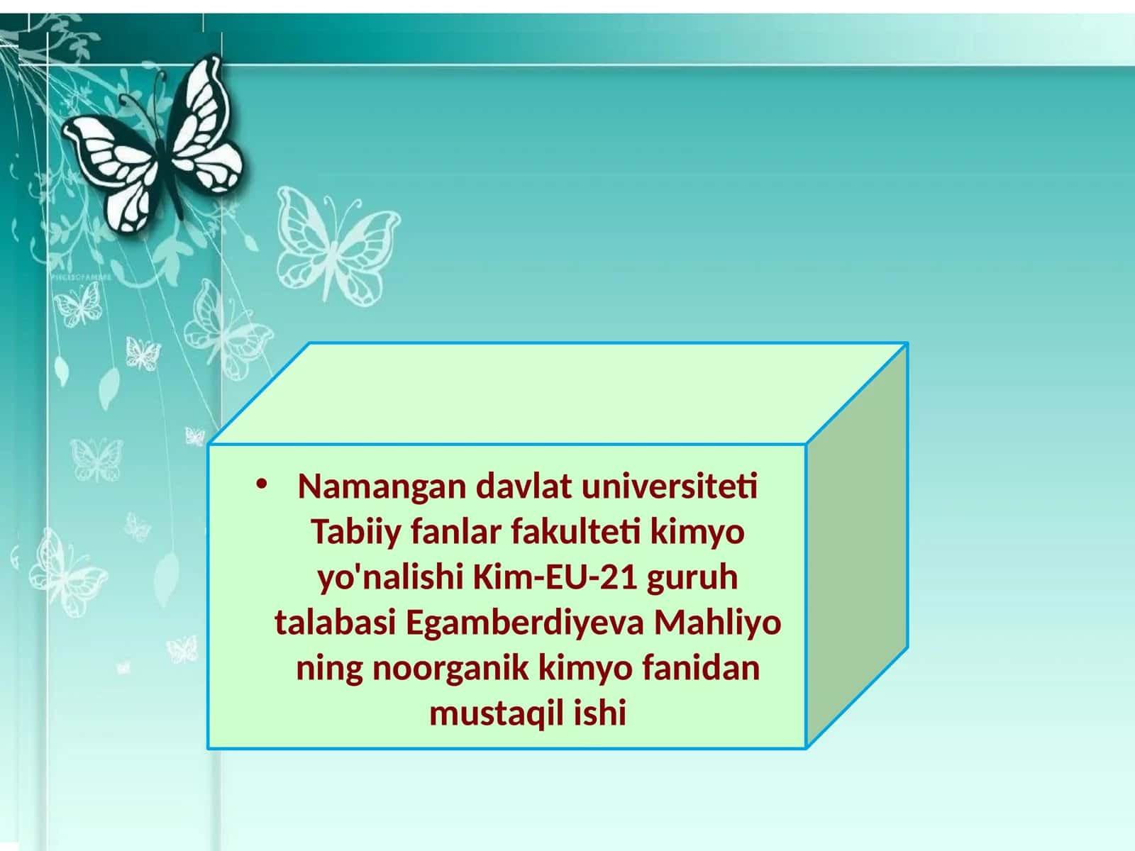 Kimyo fanidan mustaqil ish