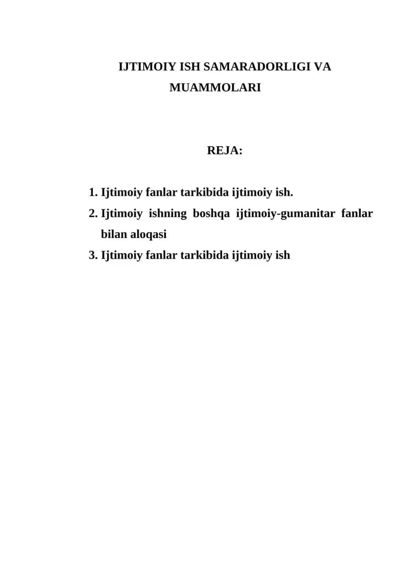 Ijtimoiy Ish Samaradorligi va Muammlari
