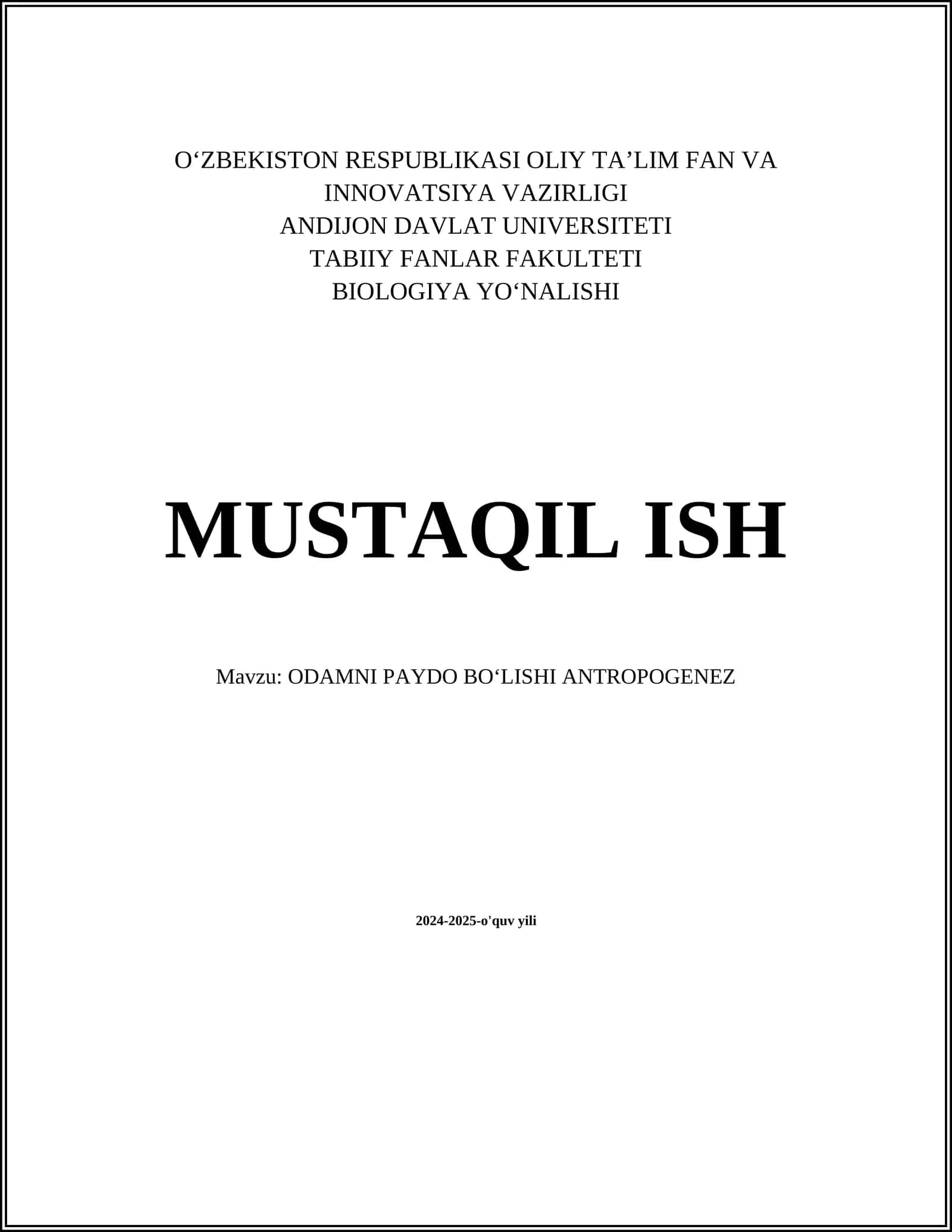 ODAMNI PAYDO BOʻLISHI ANTROPOGENEZ