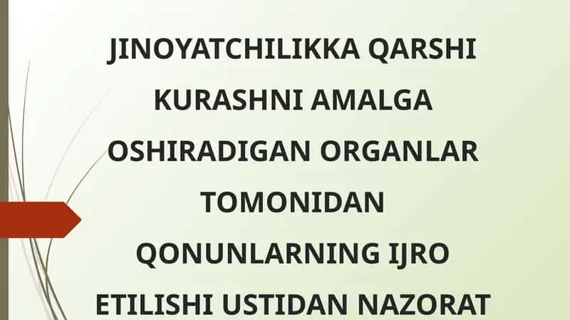 JINOYATCHILIKKA QARSHI KURASHNI AMALGA OSHIRADIGAN ORGANLAR TOMONIDAN QONUNLARNING IJRO ETILISHI USTIDAN NAZORAT