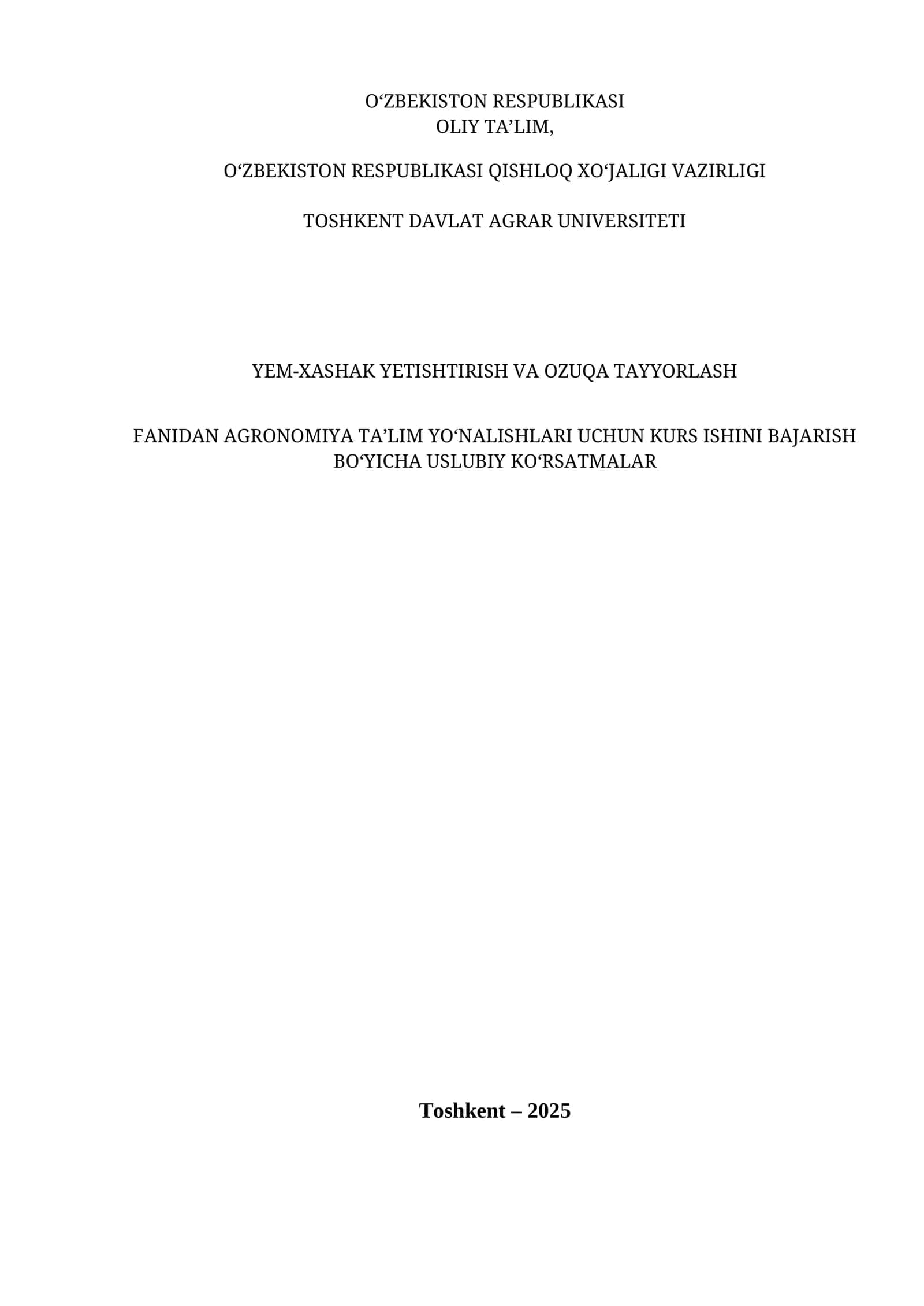 KURS ISHINI BAJARISH BO'YICHA USLUBIY KO'RSATMALAR