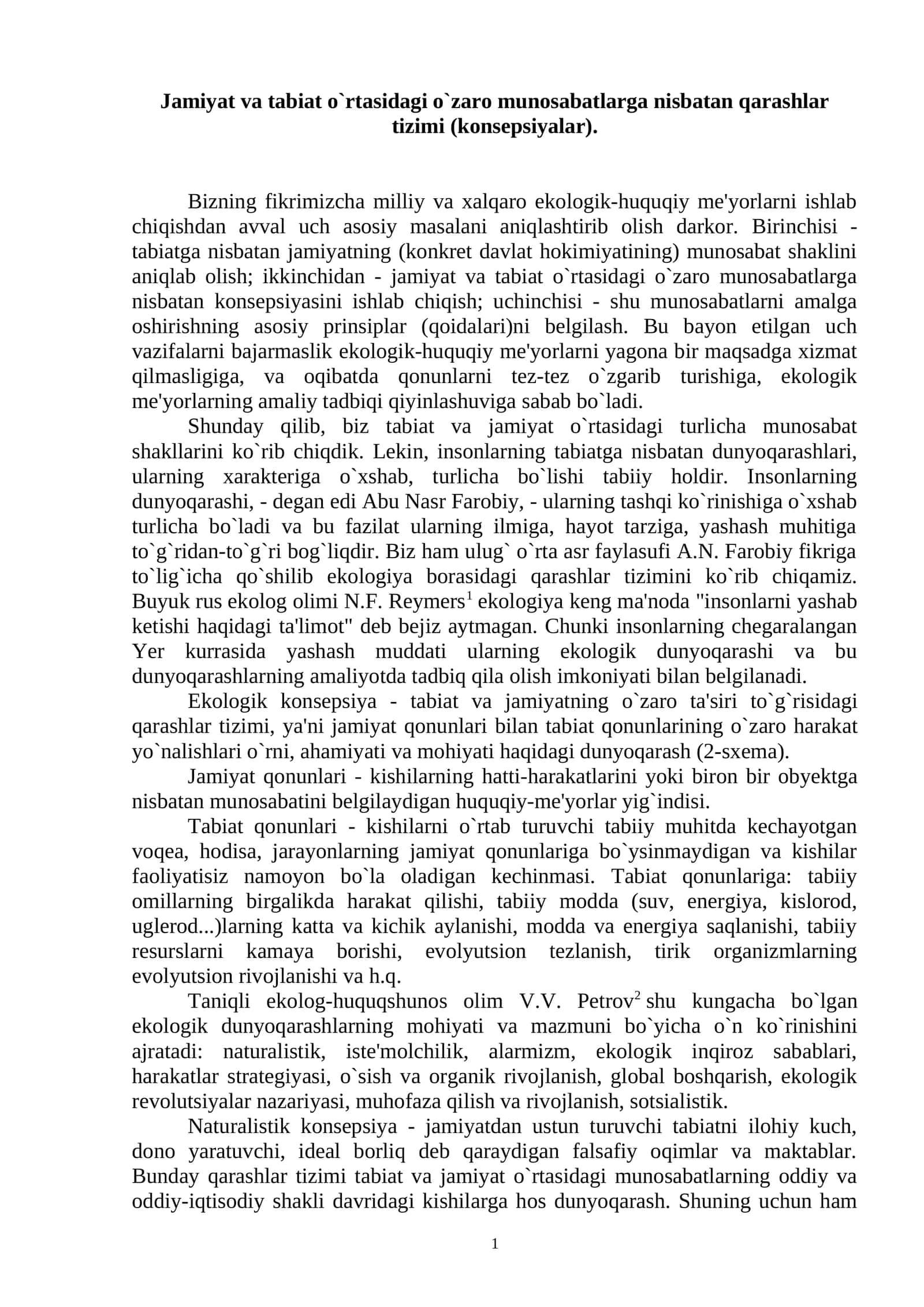 Jamiyat va tabiat munosabatlari tizimi