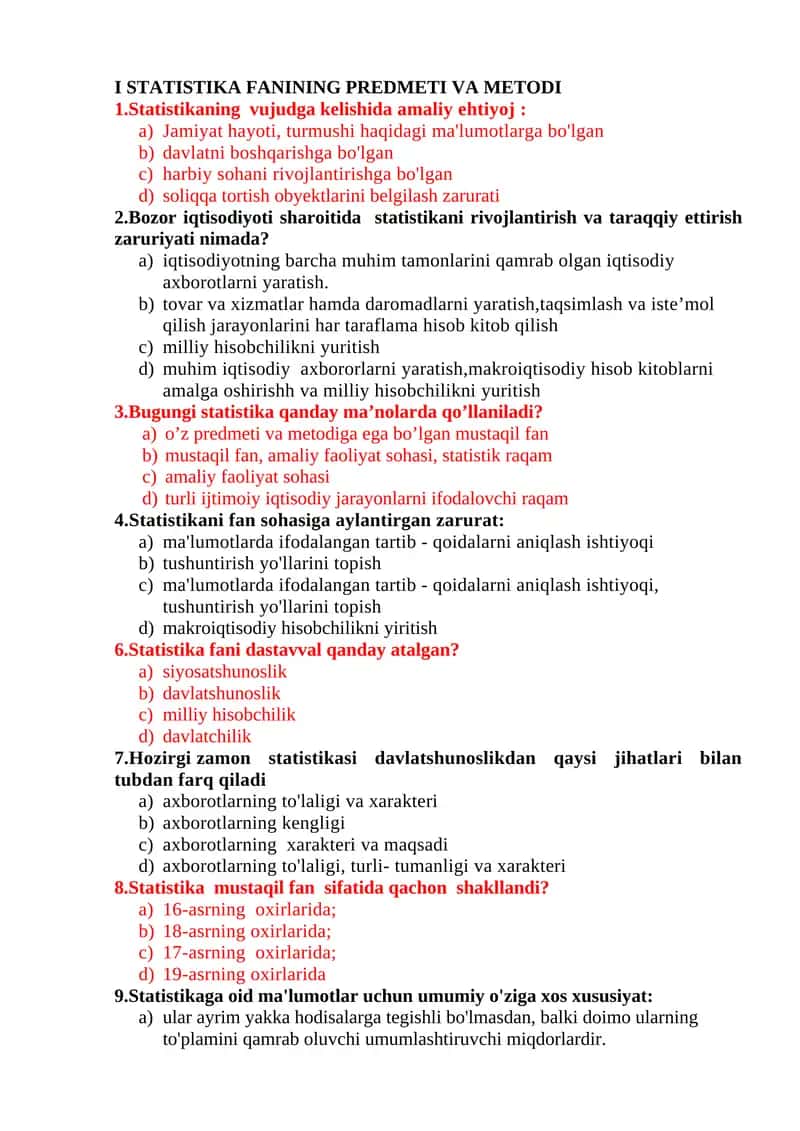 STATISTIKA FANINING PREDMETI VA METODI