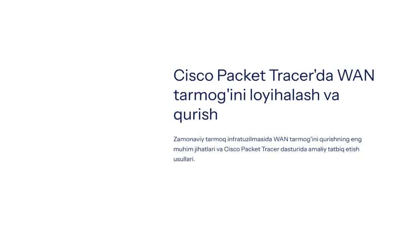 WAN tarmog'ini loyihalash va qurish
