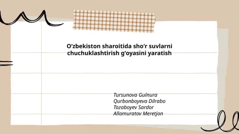 Oʻzbekiston sharoitida shoʻr suvlarni chuchuklashtirish gʻoyasini yaratish