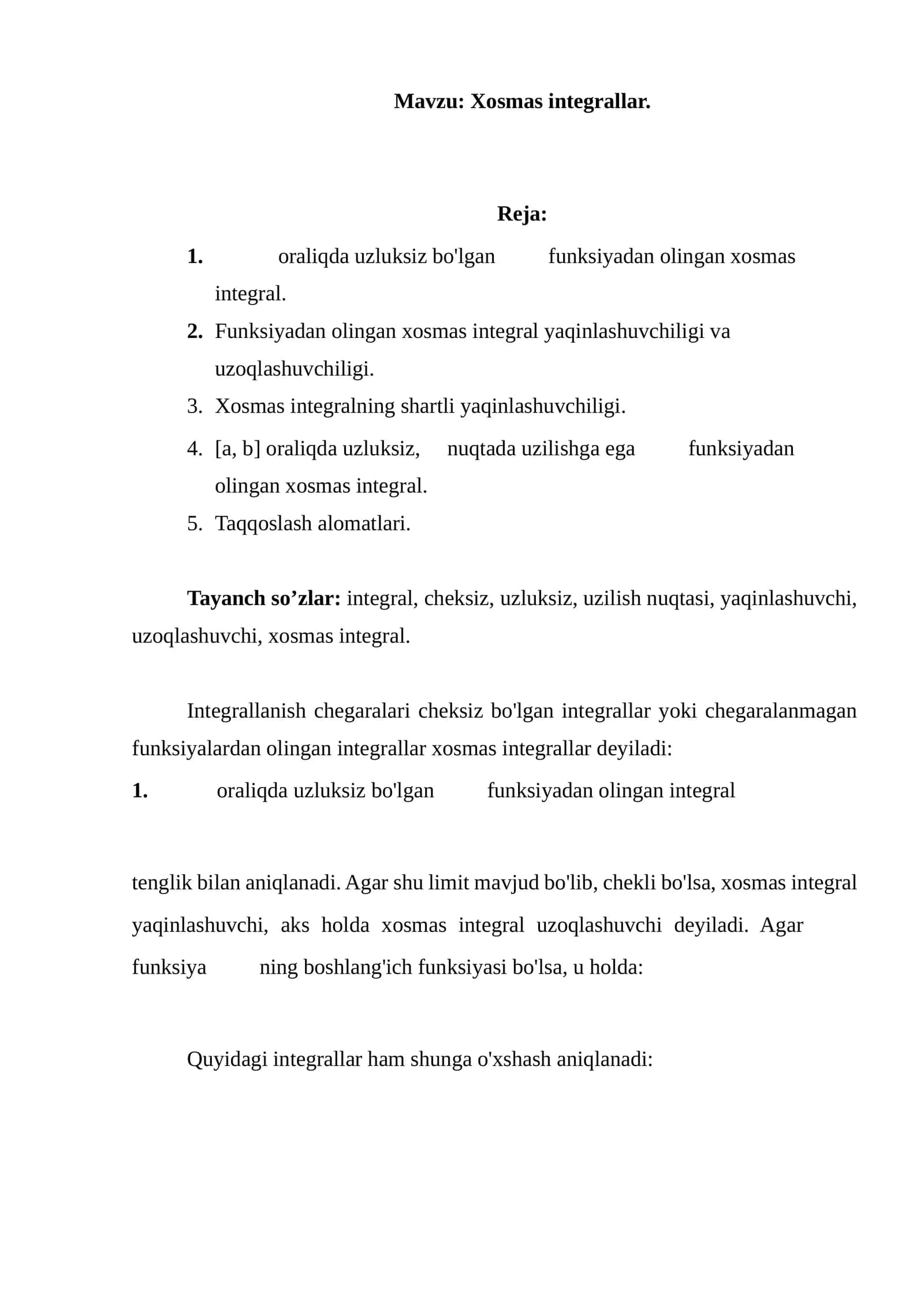 Xosmas integrallar