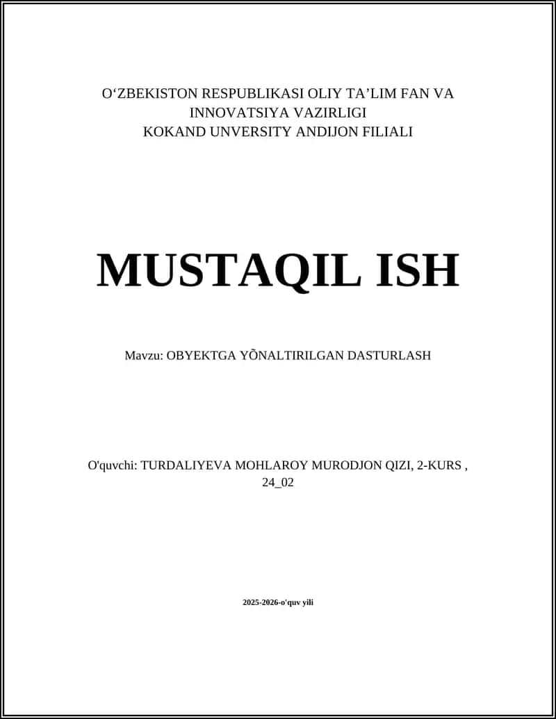 Obyektga yo'naltirilgan dasturlash