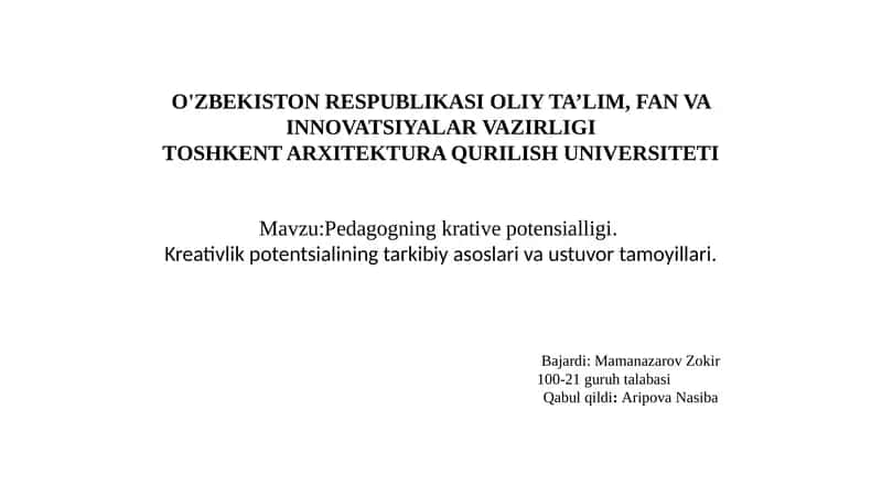 Pedagogning kreativ potensialligi