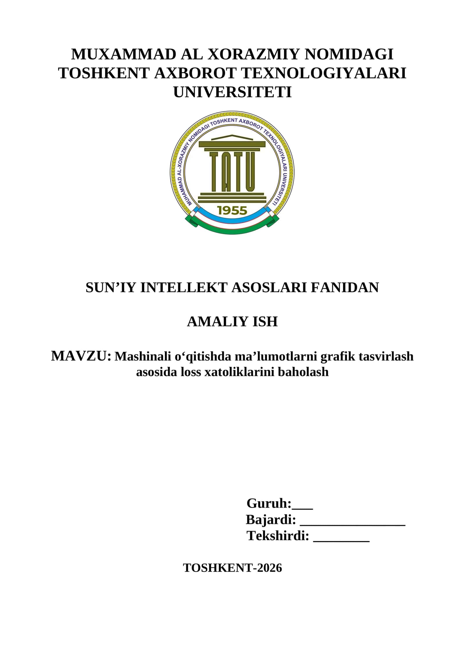 Mashinali o‘qitishda ma’lumotlarni grafik tasvirlash asosida loss xatoliklar