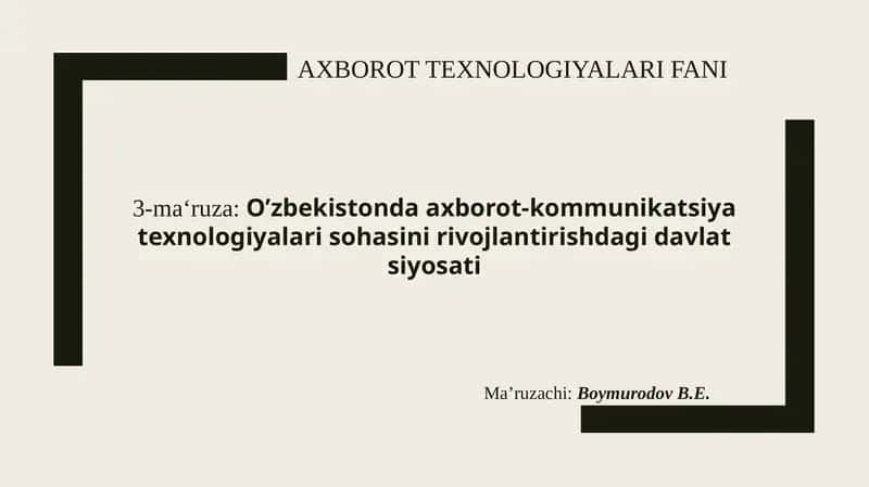 O’zbekistonda axborot-kommunikatsiya texnologiyalari sohasi