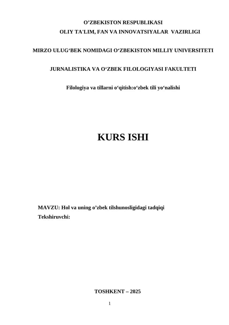Hol va uning o’zbek tilshunosligidagi tadqiqi