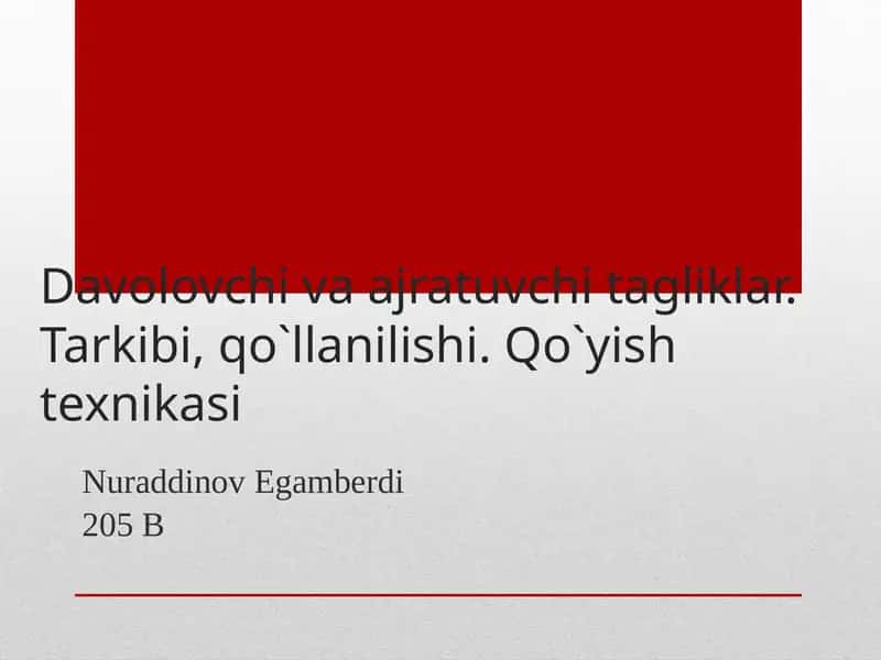 Davolovchitagliklar Tarkibi, Qo`llanishi