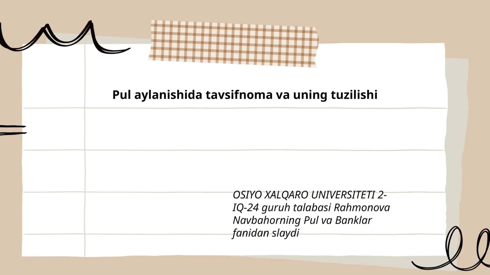 Pul aylanishida tavsifnoma va uning tuzilishi
