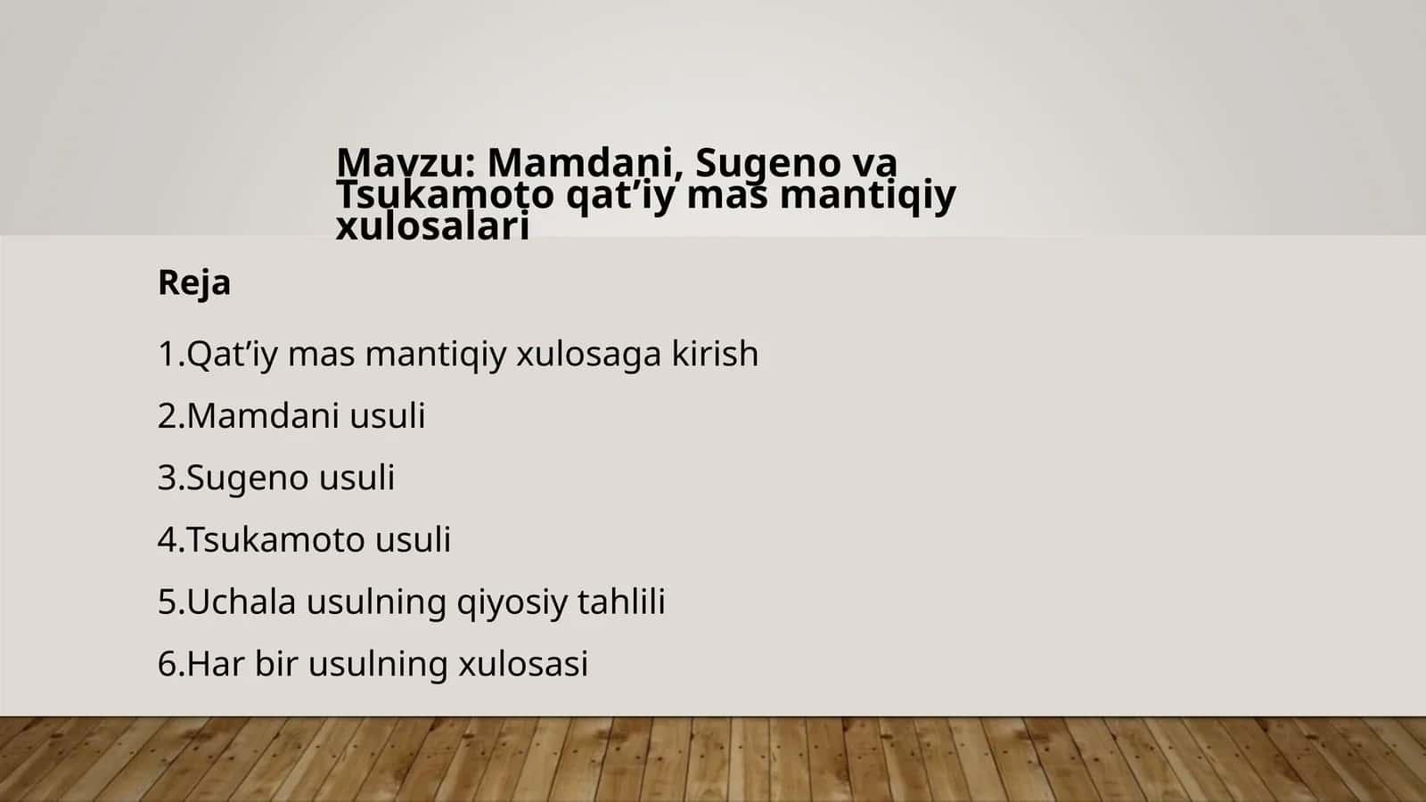 Mamdani, Sugeno va Sukamoto