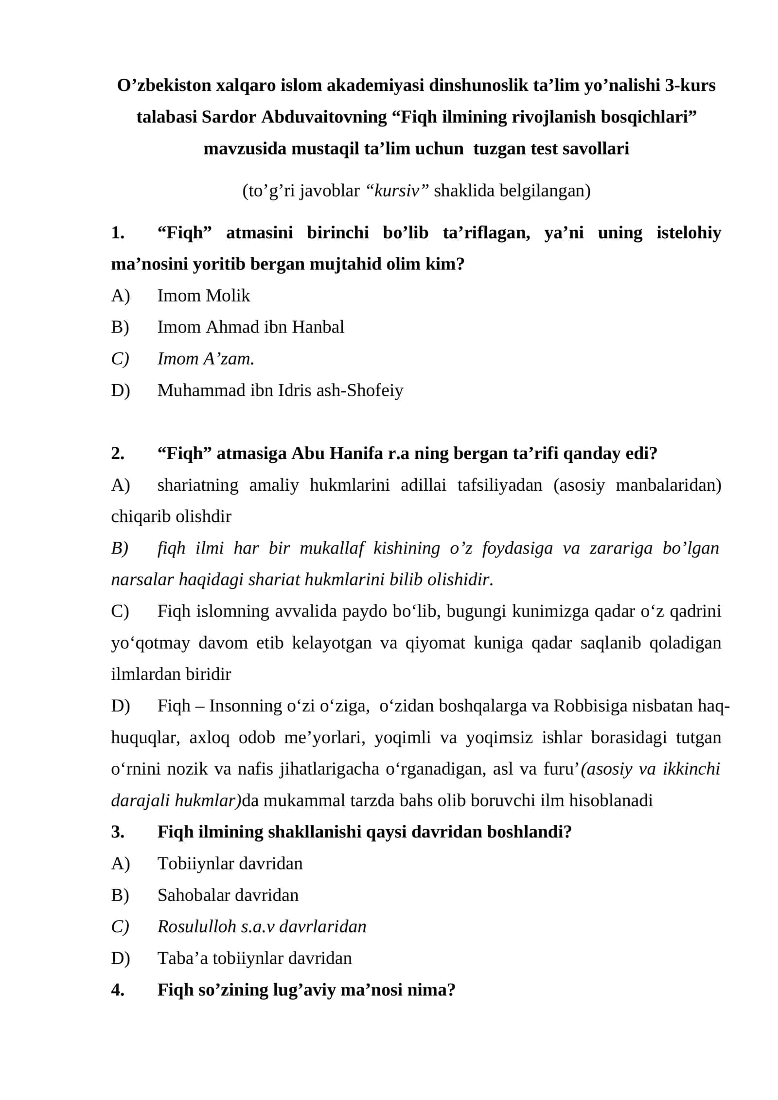 Fiqh ilmining rivojlanish bosqichlari