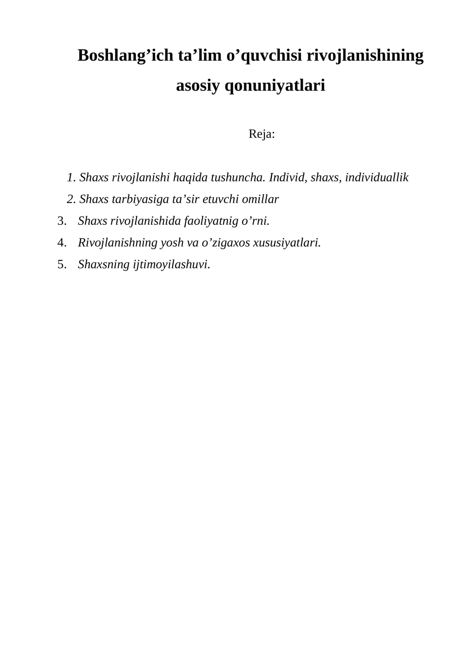 Shaxs rivojlanishi haqida tushuncha