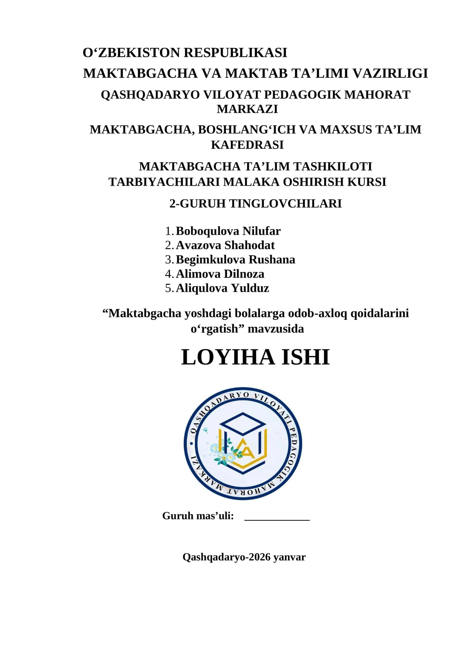 Maktabgacha yoshdagi bolalarga odob-axloq qoidalarini o‘rgatish