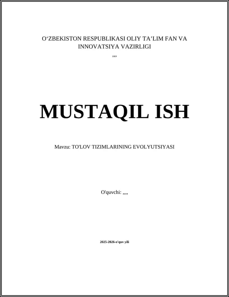 TO'LOV TIZIMLARINING EVOLYUTSIYASI