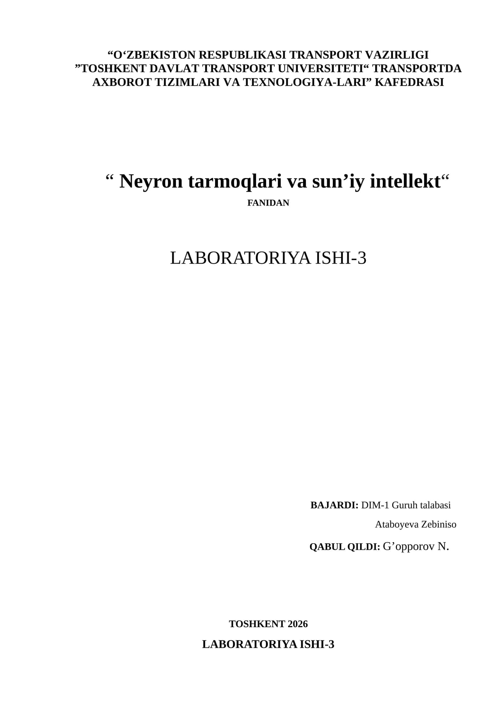 Neyron tarmoqlari va sun’iy intellekt
