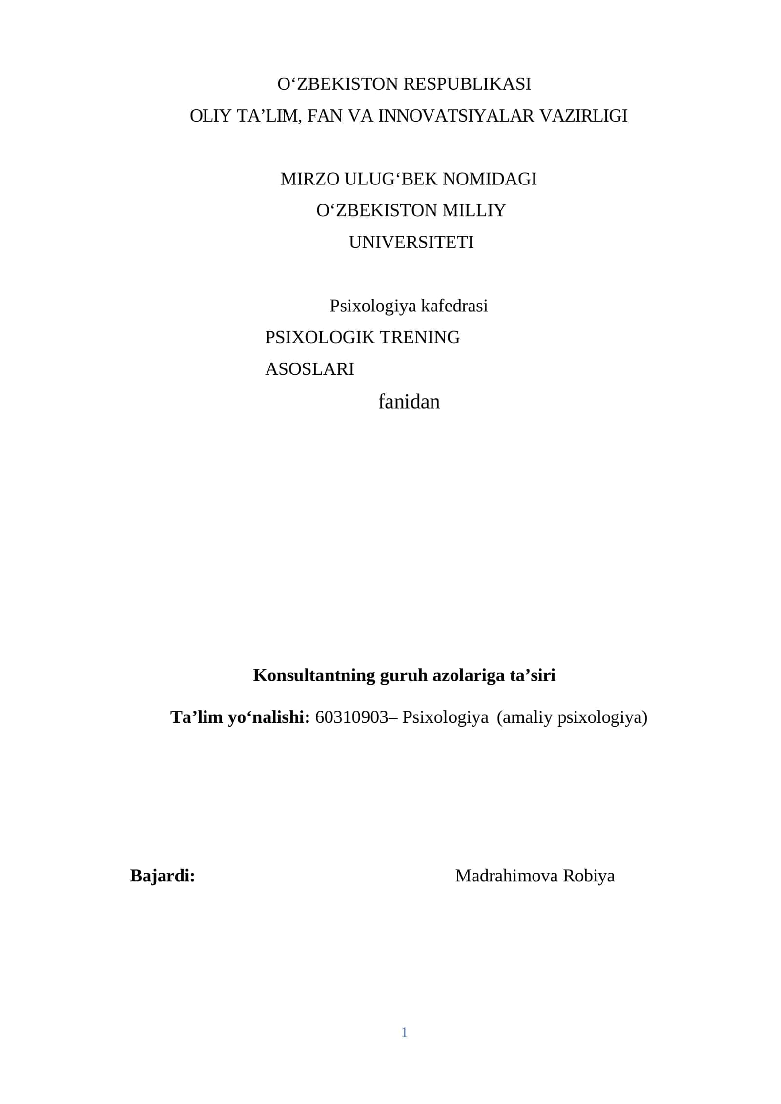 PSIXOLOGIK TRENING ASOSLARI