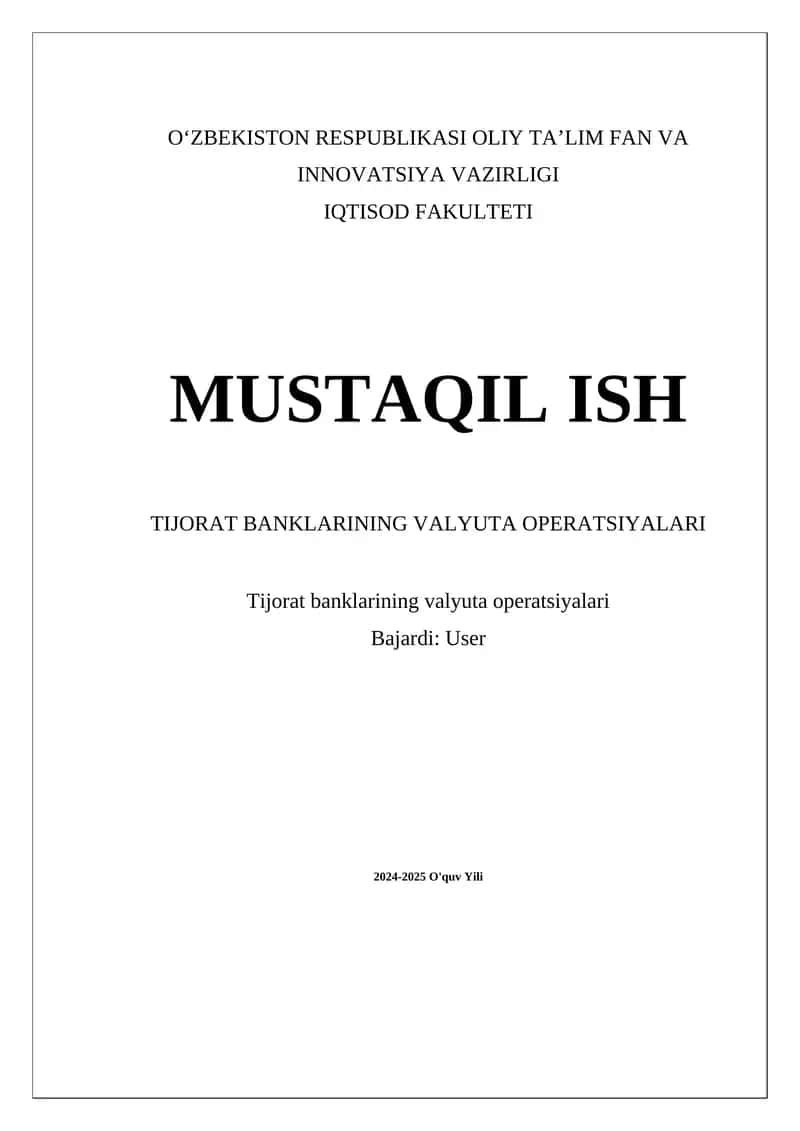 Tijorat banklarining valyuta operatsiyalari
