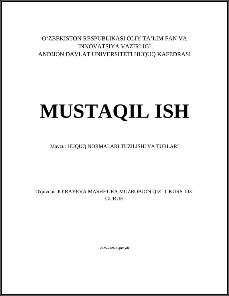 HUQUQ NORMALARI:TUZILISHI VA TURLARI