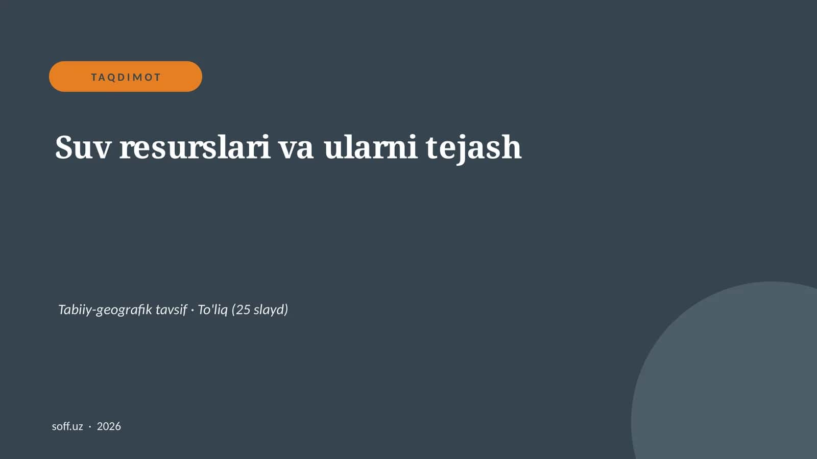 Suv resurslari va ularni tejash