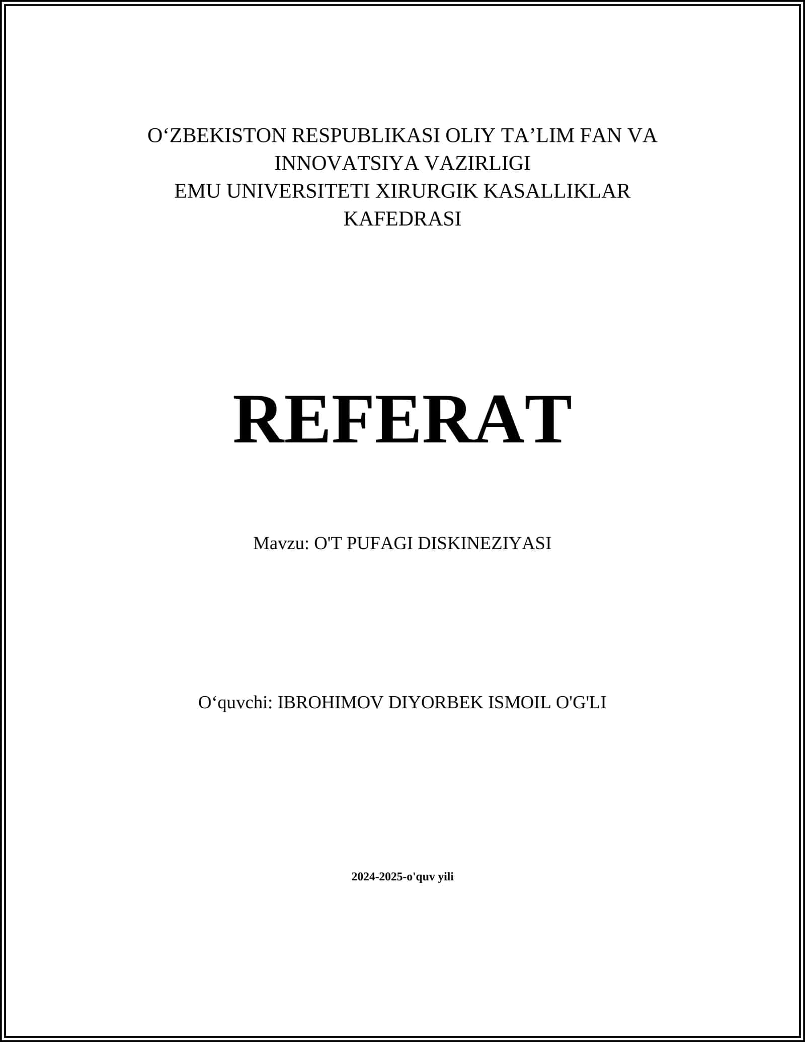 O'T PUFAGI DISKINEZIYASI
