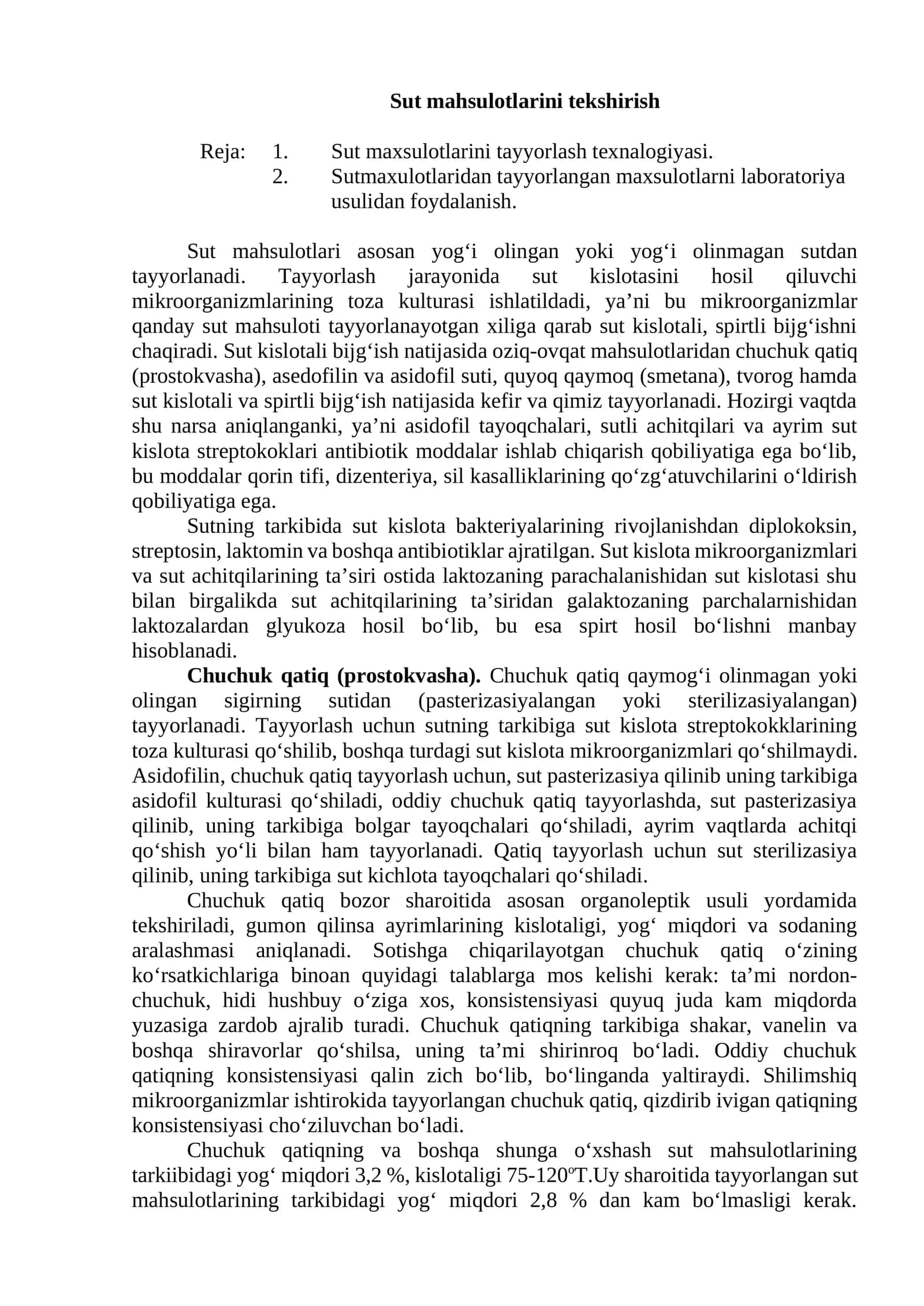 Sut mahsulotlarini tekshirish