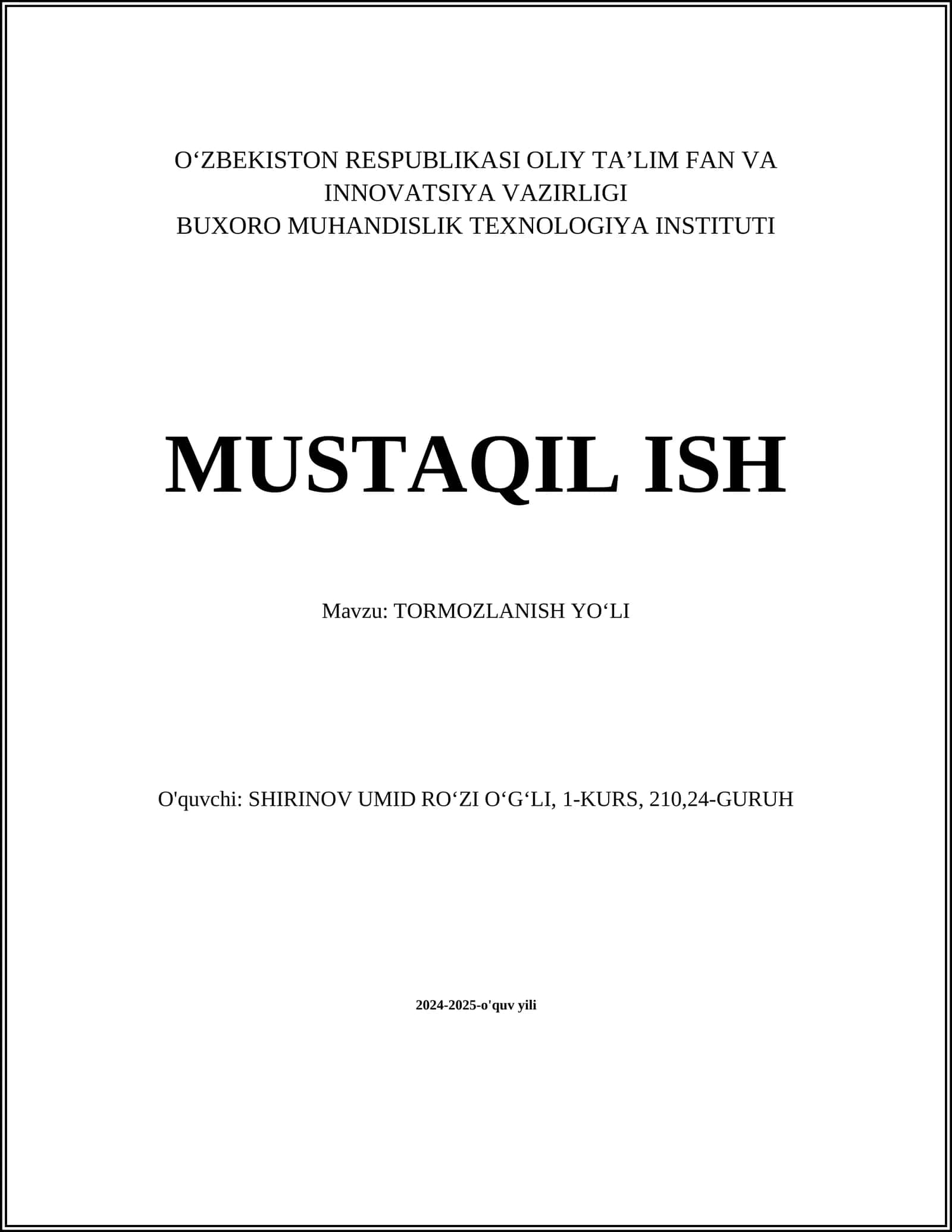 TORMOZLANISH YOʻLI