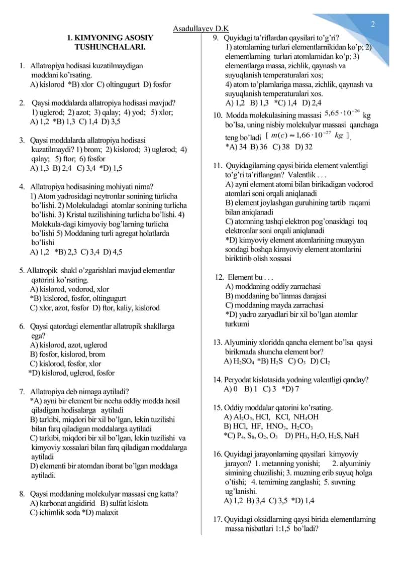 Barcha maktab sinflariga 7-8-9-10-11 sinflarga mavzulashtirilgan testlar toʻplami barcha sinoflarga