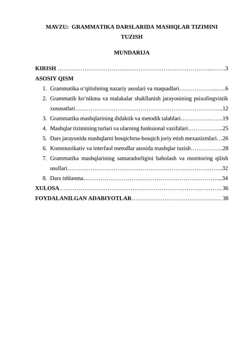 Grammatika darslarida mashqlar tizimini tuzish