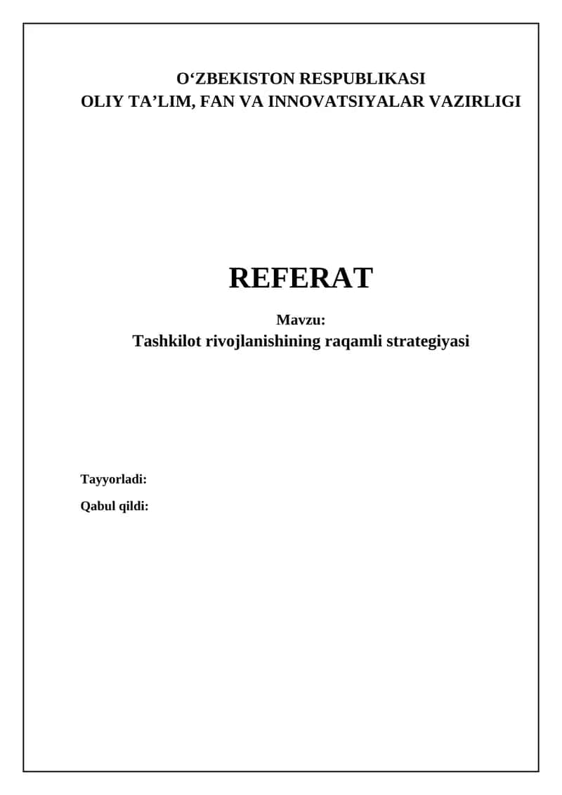 Tashkilot rivojlanishining raqamli strategiyasi
