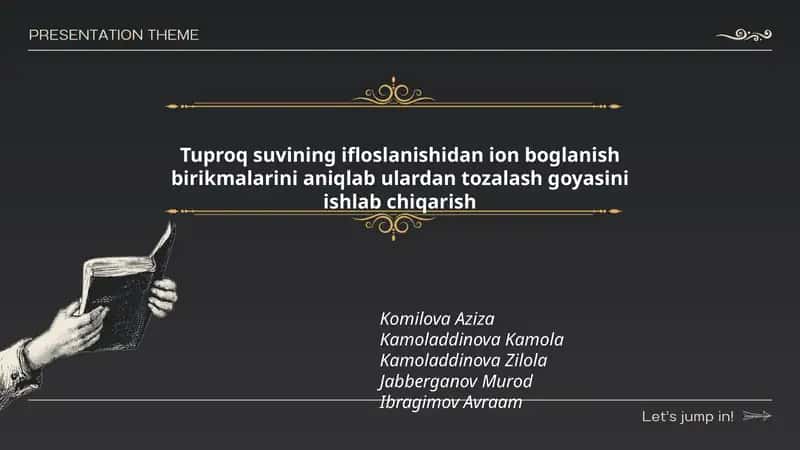Tuproq suvining ifloslanishidan ion boglanish birikmalarini aniqlab ulardan tozalash goyasini ishlab chiqarish