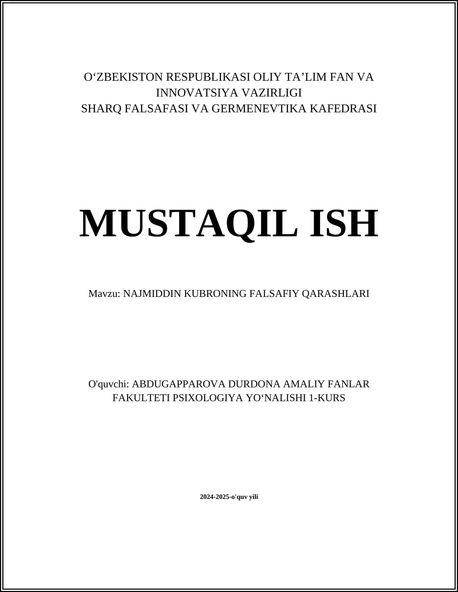NAJMIDDIN KUBRONING FALSAFIY QARASHLARI