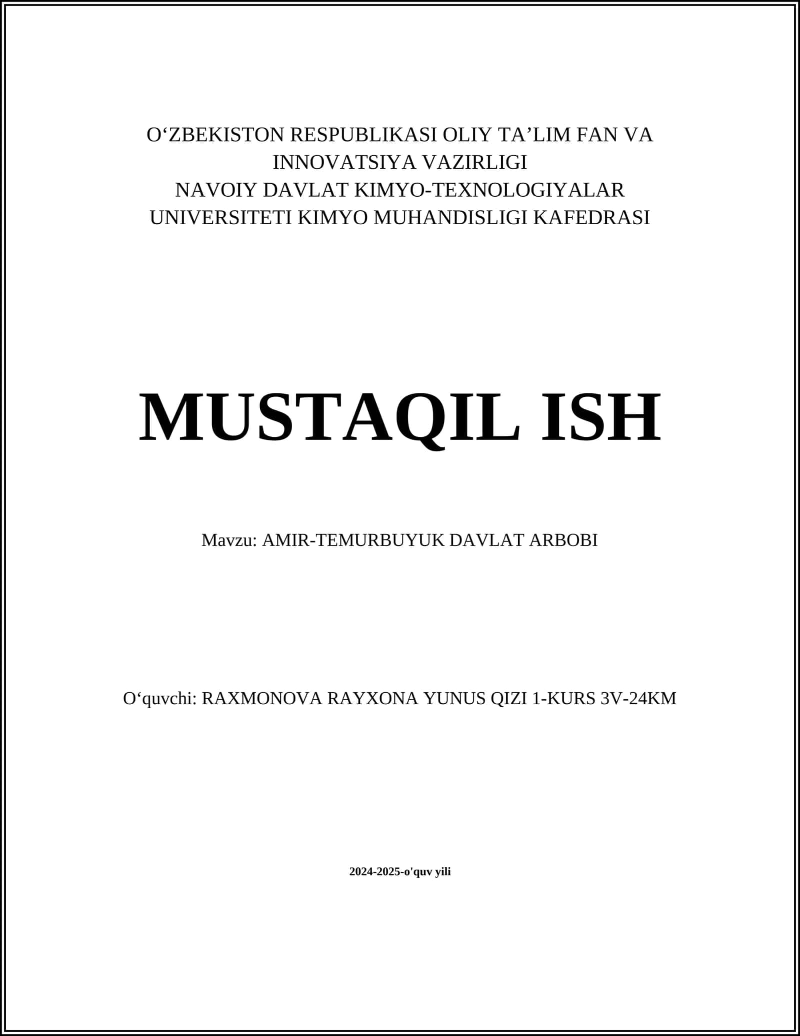 AMIR-TEMURBUYUK DAVLAT ARBOBI