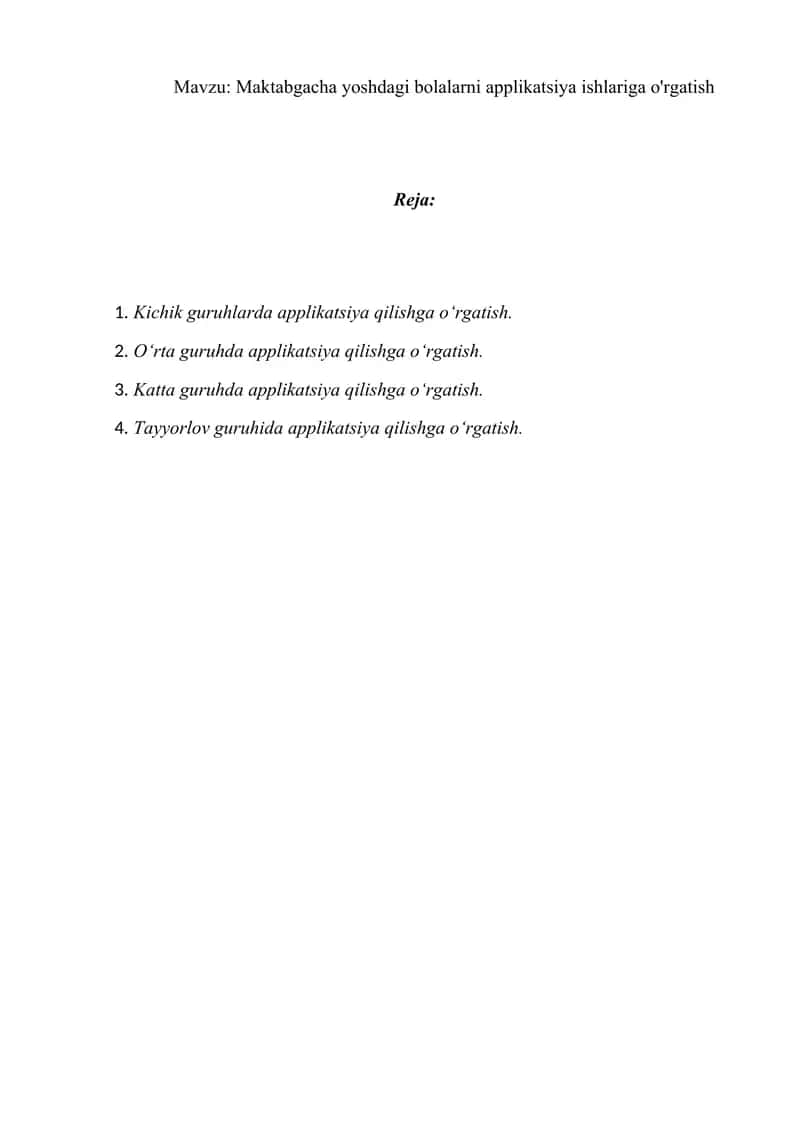 Maktabgacha yoshdagi bolalarni applikatsiya ishlariga o'rgatish