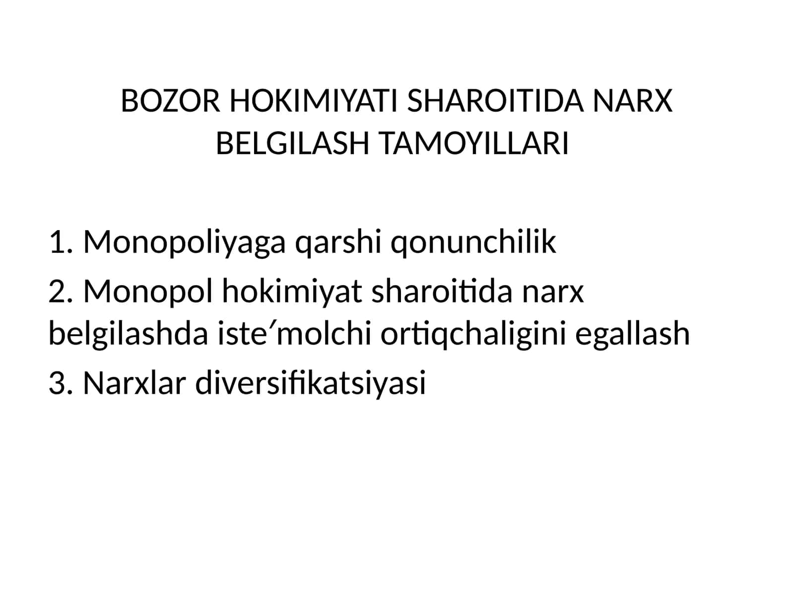 Bozor Hokimiyati Sharoitida Narx Belgilash Tamoyillari