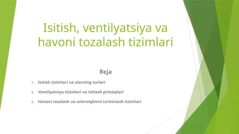 Isitish, ventilyatsiya va havoni tozalash tizimlari