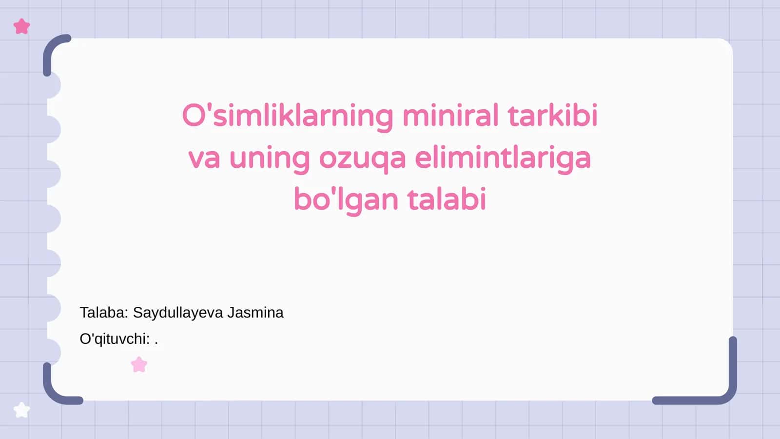 O'simliklarning mineral tarkibi va uning ozuqa elimintlariga bo'lgan talabi